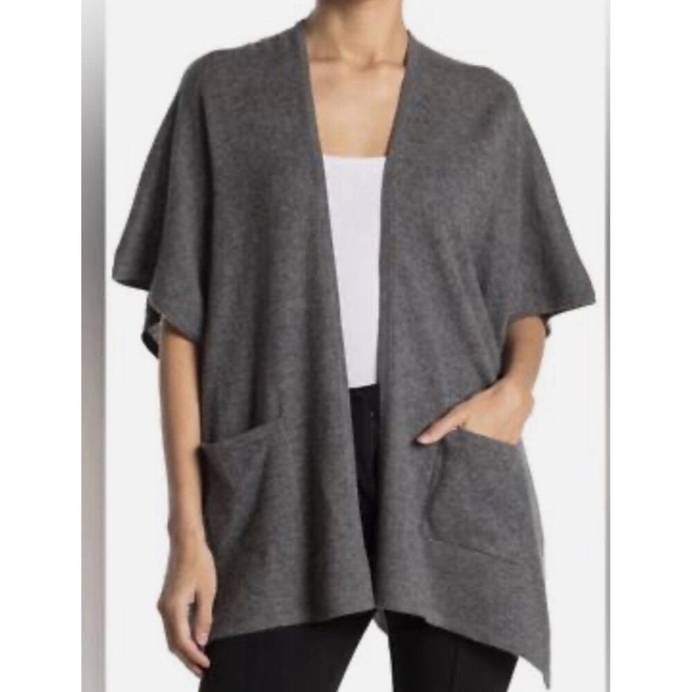 Phenix 100% Cashmere Jersey Wrap Shawl Cardigan Sweater In Heather Gray One Size
